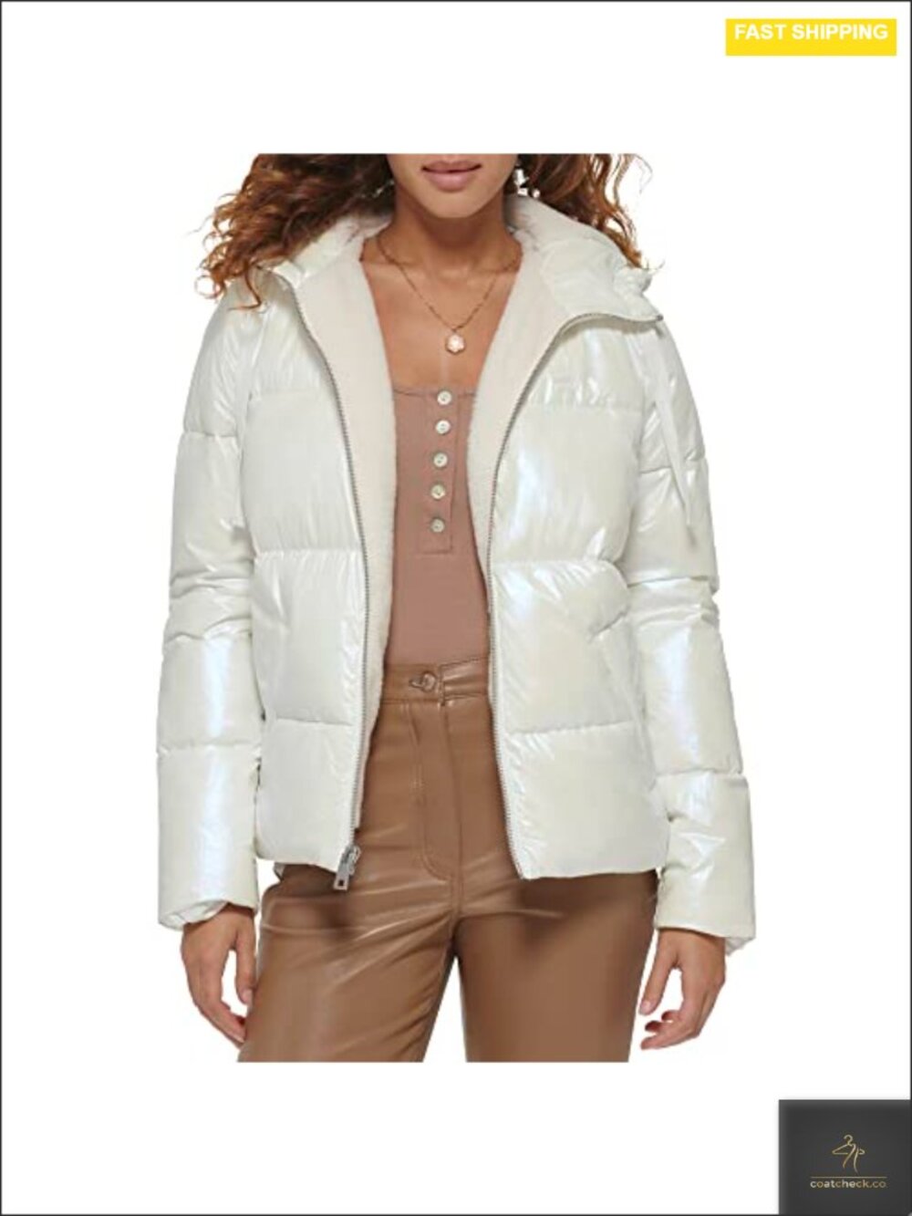 Sherpa Lined Quilted Puffer Jacket with Hood - Soft Nylon Shell
